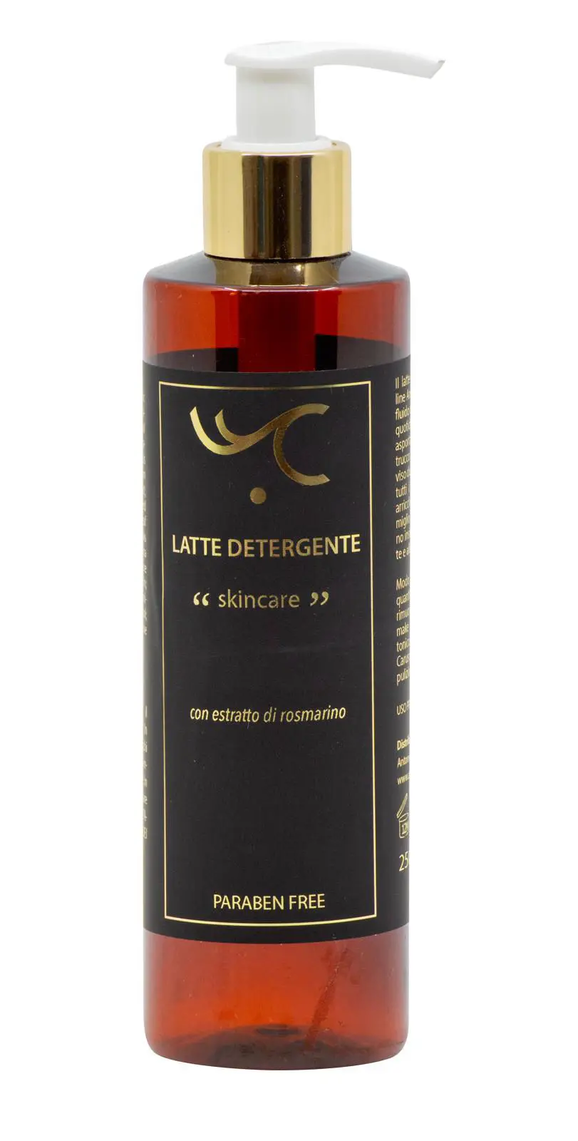 LATTE DETERGENTE "skincare" CON ESTRATTO DI ROSMARINO  PARABEN FREE CF 250 ml 